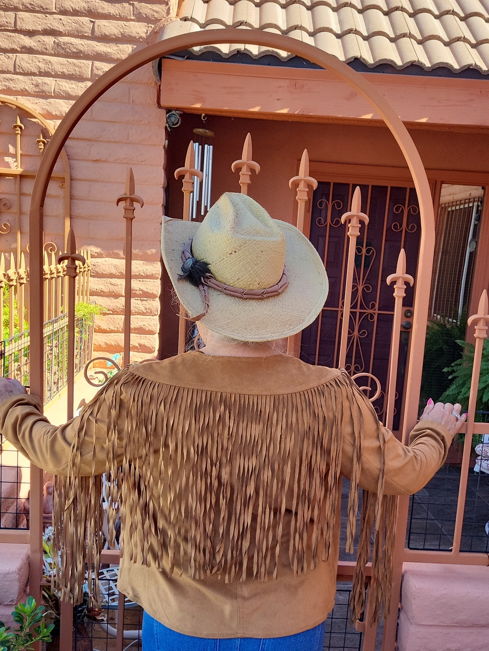Baccini Brown Fringe Moc Suede Western Jacket WO's M